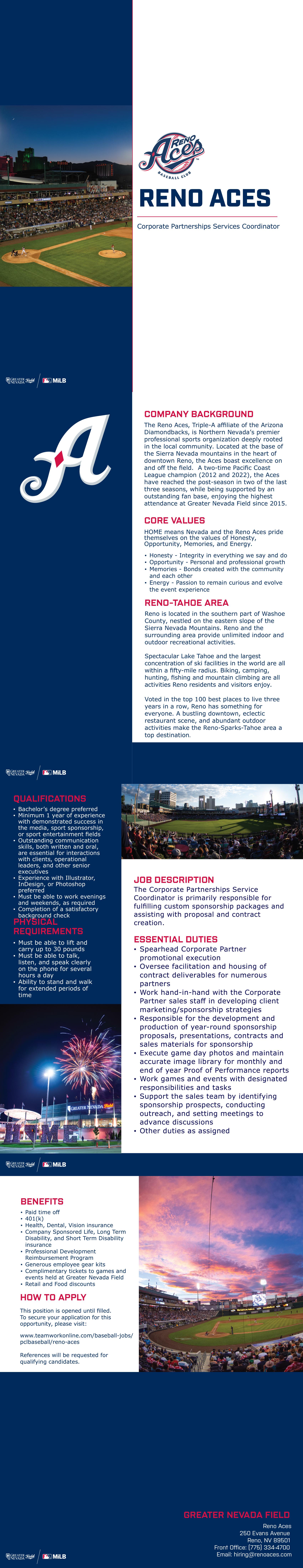 Corporate Partnerships Service Coordinator – Reno Aces