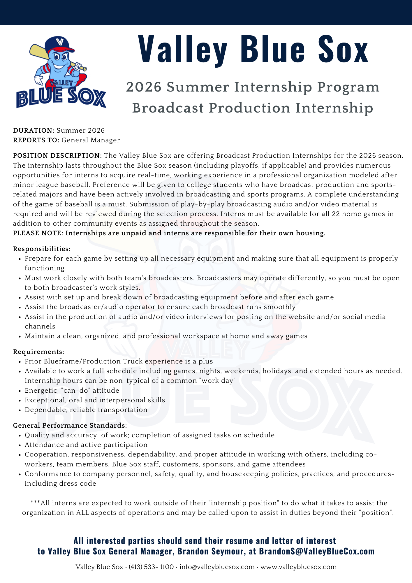 Broadcast Production Internship