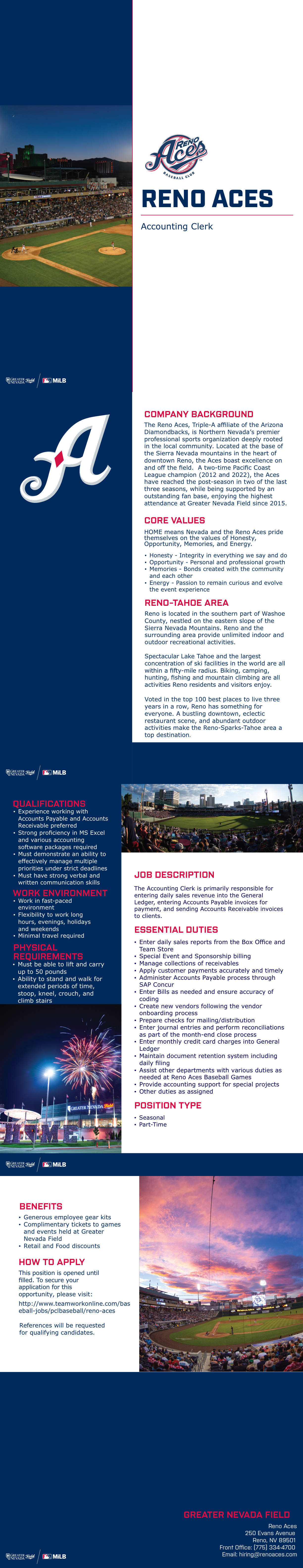 Accounting Clerk (Part-Time), Reno Aces